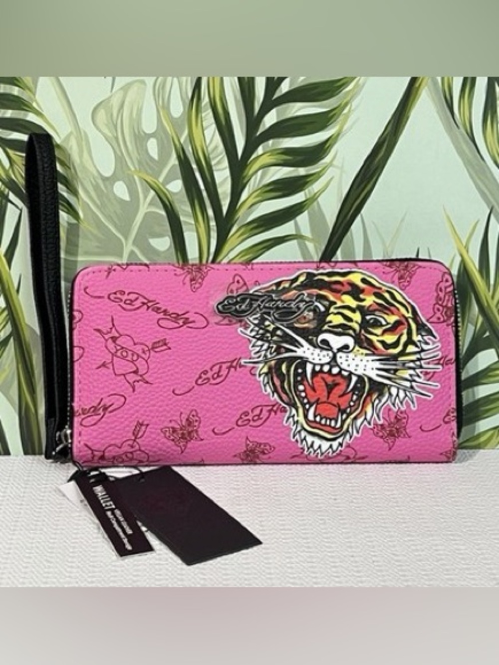 Ed Hardy Pink Tiger Graphic Zip Wallet